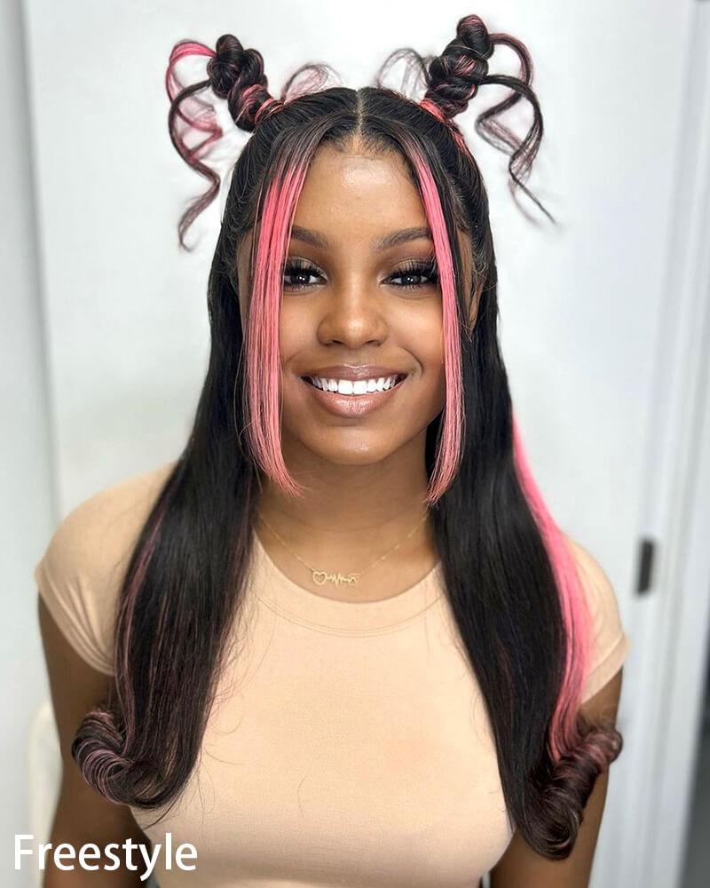 Charmanty Gorgeous Body Wave Pink Highlights on Black Hair