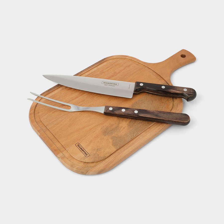 Traditional Tramontina Knife Set With Stainless Steel Blades And Wooden  Handles 4 Pieces 22299041