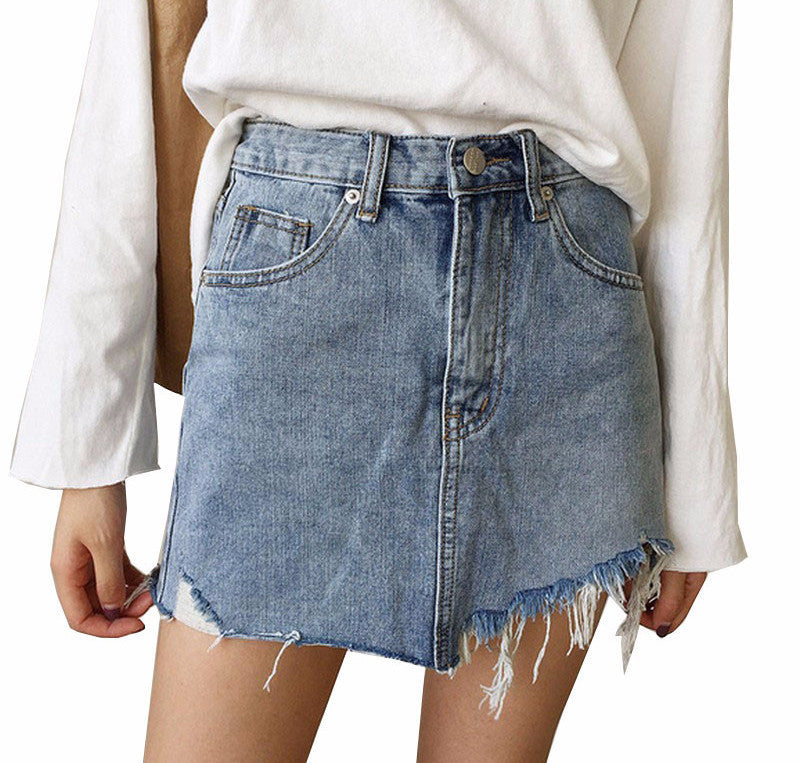 asymmetrical denim mini skirt
