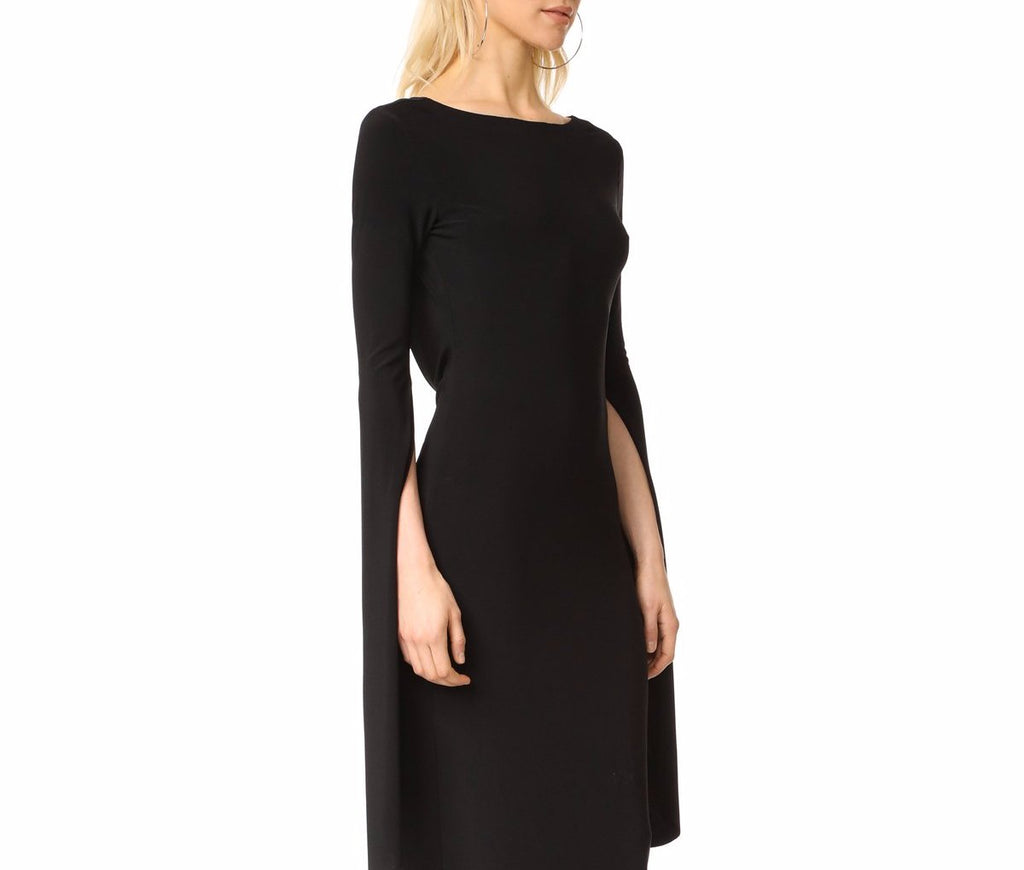 cape sleeve black dress