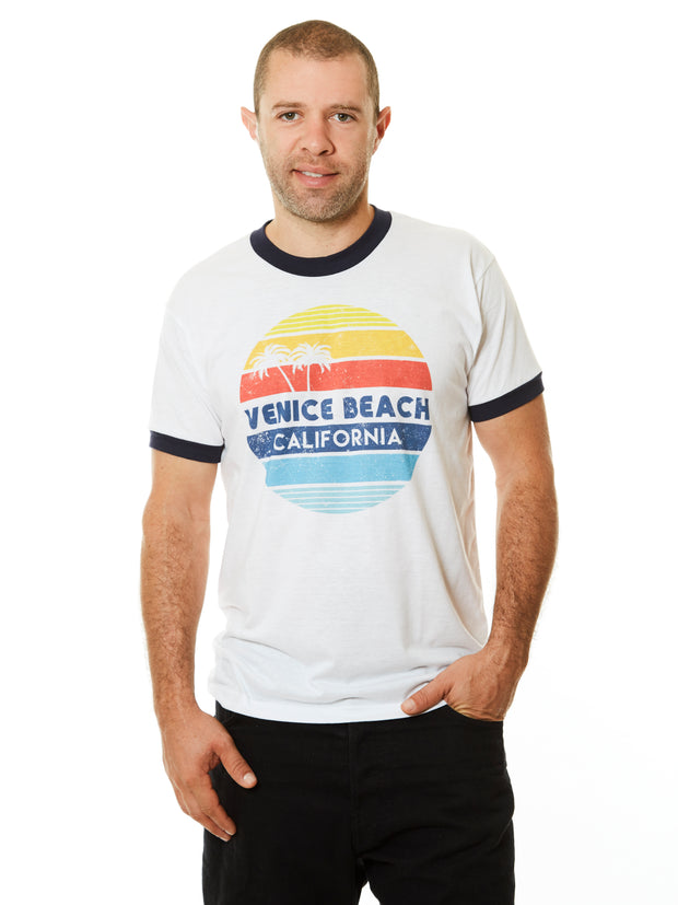 Men's Venice Beach - California - Retro Circle Sunset - White Ringer – California Love