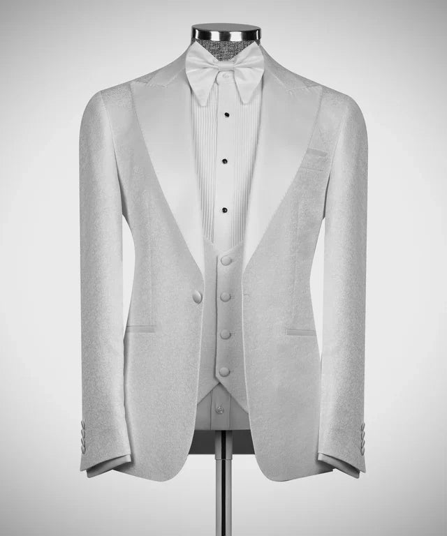 Luxury White Tuxedo with Satin Peak Lapels
