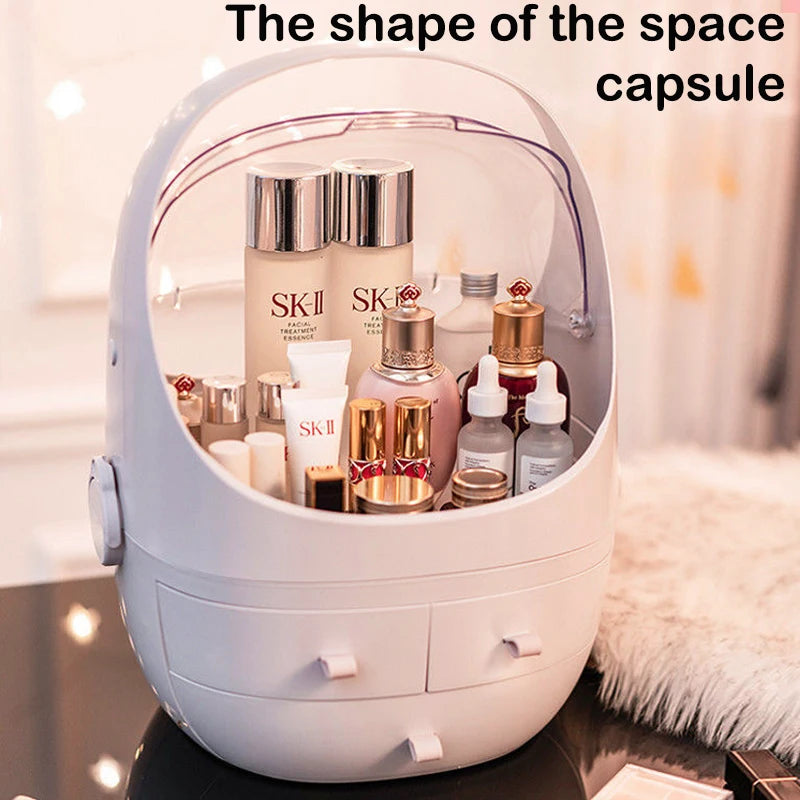 Triogift  Multifunctional Dustproof Cosmetics Storage Box Space Capsule Cosmetic Case Transparent Skincare Shelves Dust Belt Handle