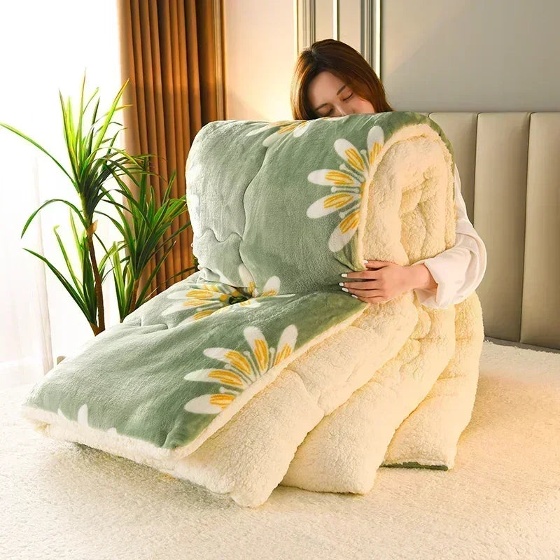 Triogift Daisy Super Thick Warm Autumn Winter Blankets for Beds Lambswool Thicken Warmth Blanket Soft Fluffy Weighted Blanket Comforter