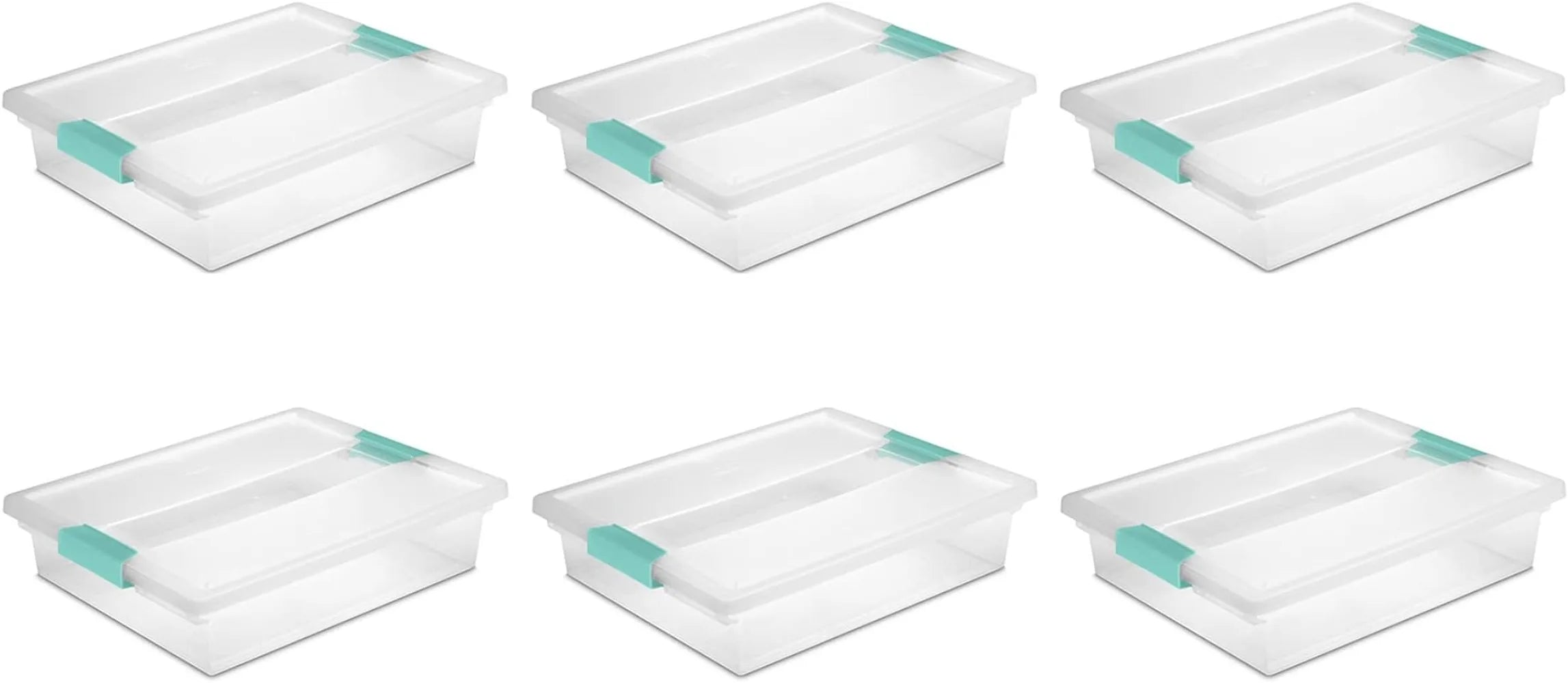 Triogift Sterilite Large Clip Box, Stackable Small Storage Bin with Latching Lid, Plastic Container to Organize Paper,Lid, 6-Pack