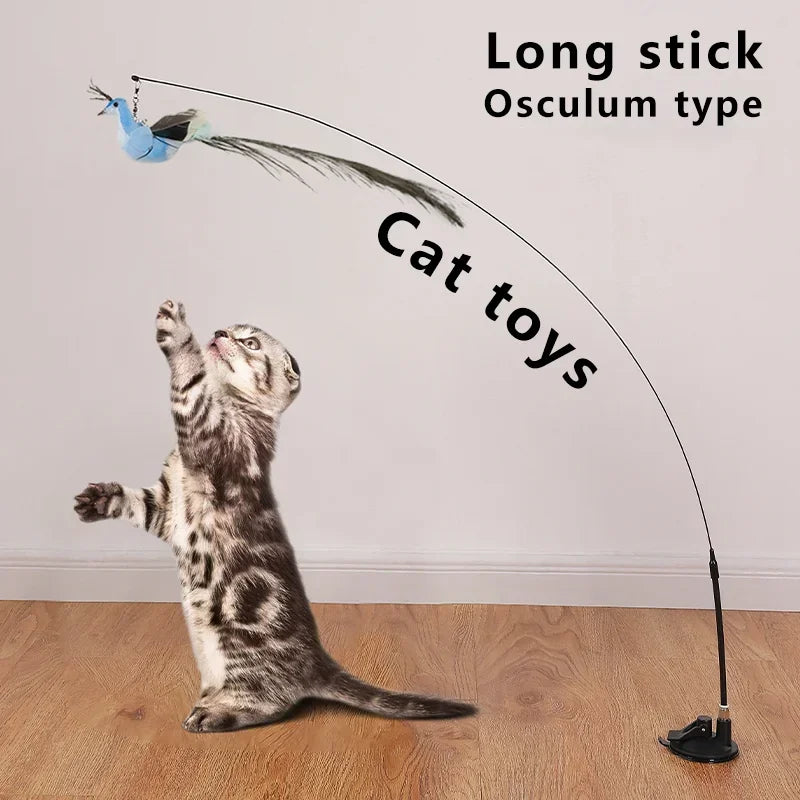 Triogift Interactive Cat Toy Funny Simulation Bird Feather with Bell Cat Stick Toy for Kitten Playing Teaser Wand Toy Pet Cats Supplies