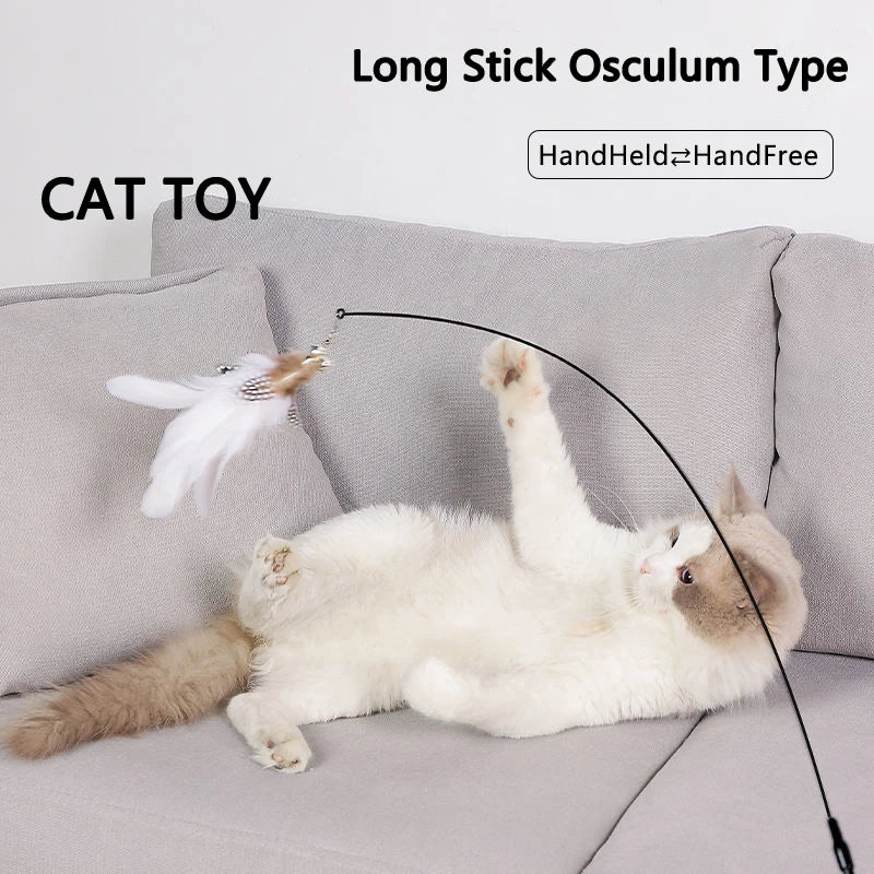 Triogift Simulation Bird interactive Cat Toy Funny Feather Bird with Bell Cat Stick Toy for Kitten Playing Teaser Wand Toy Cat Supplies