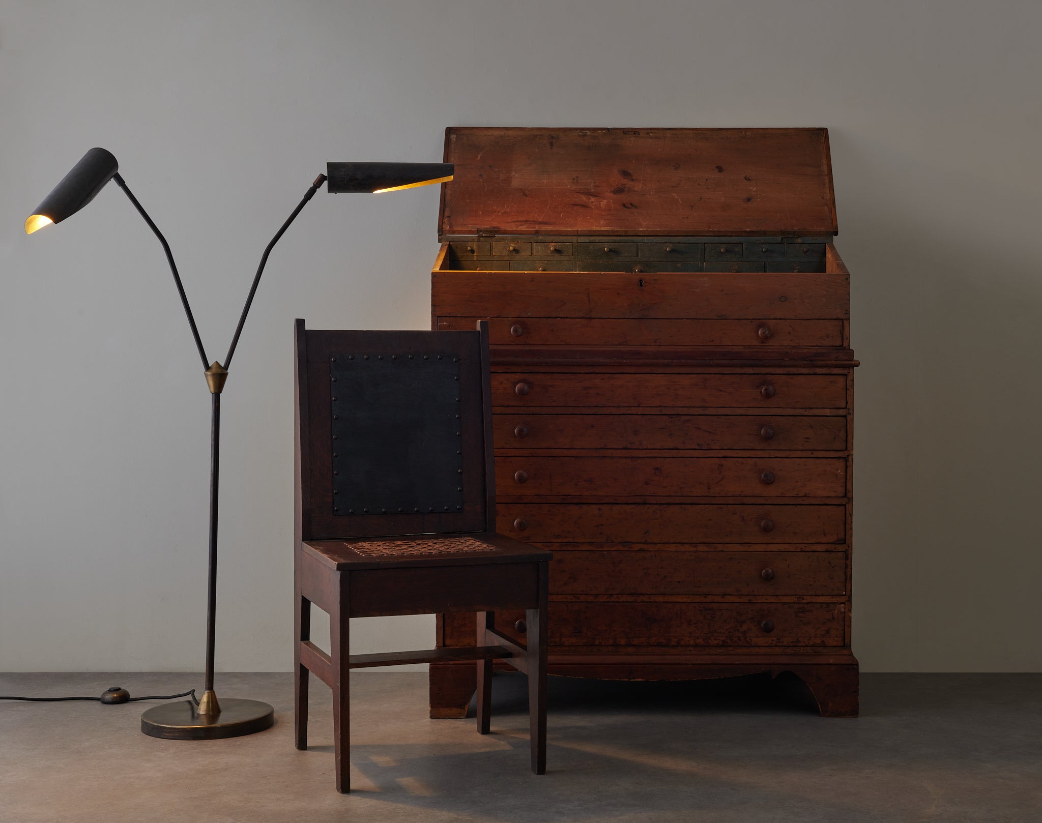 AMERICAN CHEST/DESK WITH PAINTED INTERIOR