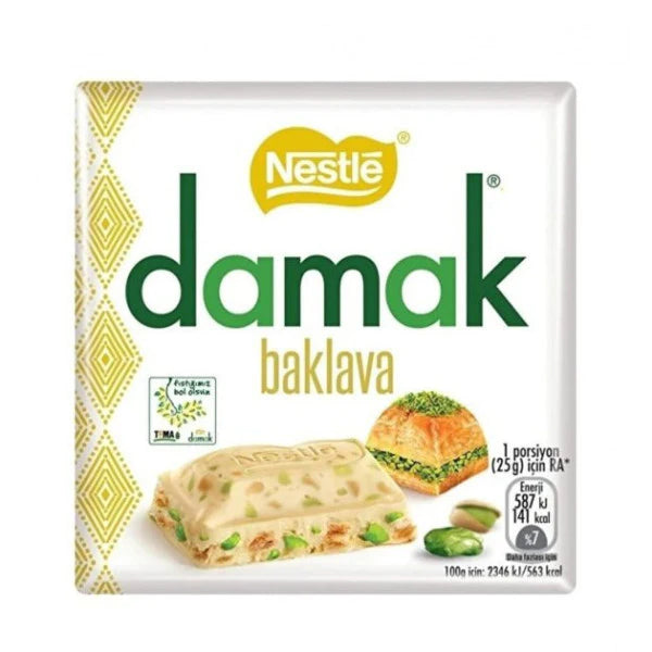 Nestle Damak Pistachio Baklava White Square Chocolate 60Gr 6 Pcs(Box)