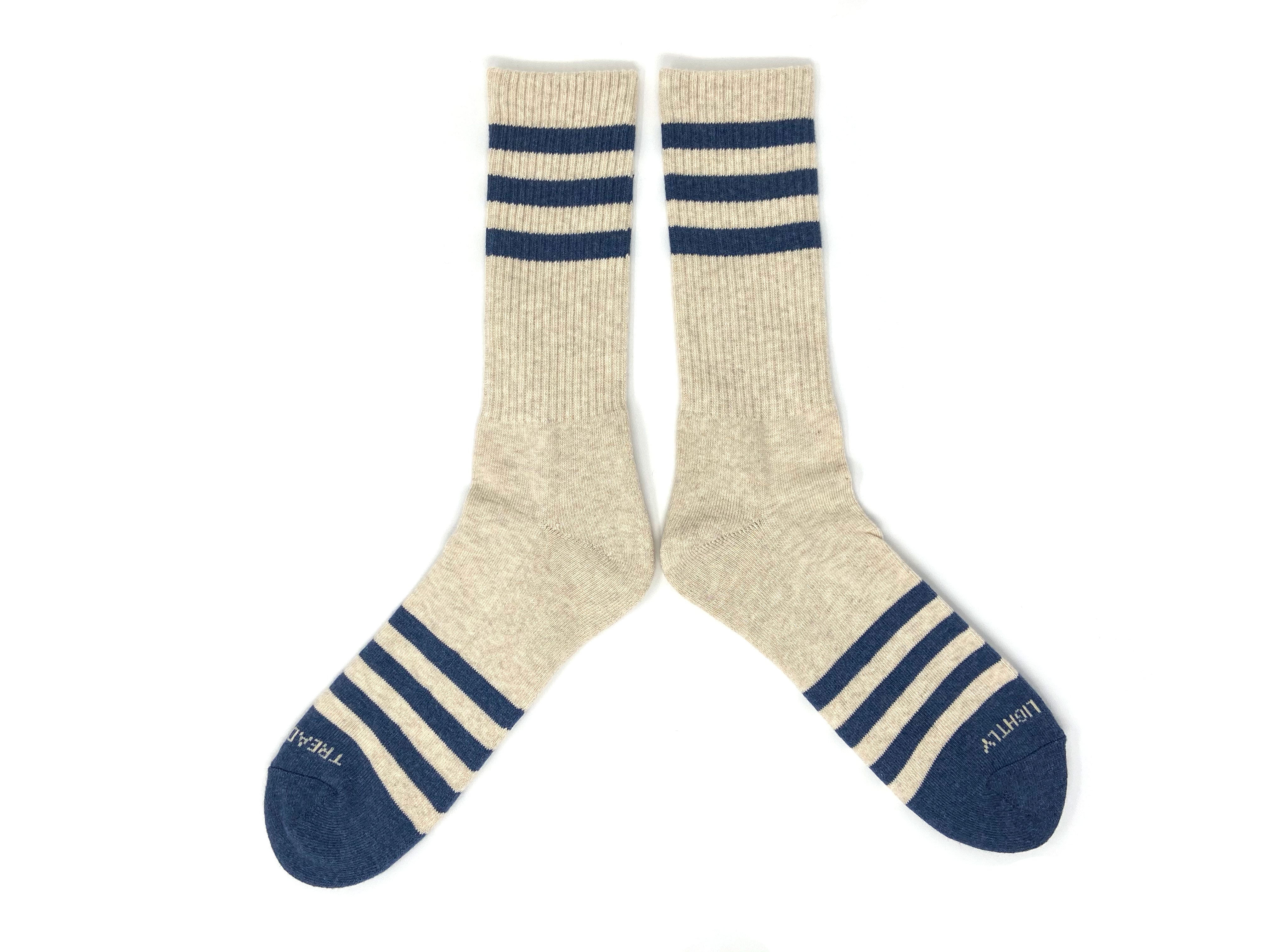 HEATHER STRIPES Socks - Cream/Navy – The Ampal Creative