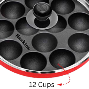 Hawkins Nonstick Appe Pan With Glass Lid, 12 Cups, Diameter 22 Cm, Black  (NAPE22G), Cast Aluminium, Red - Velan Store