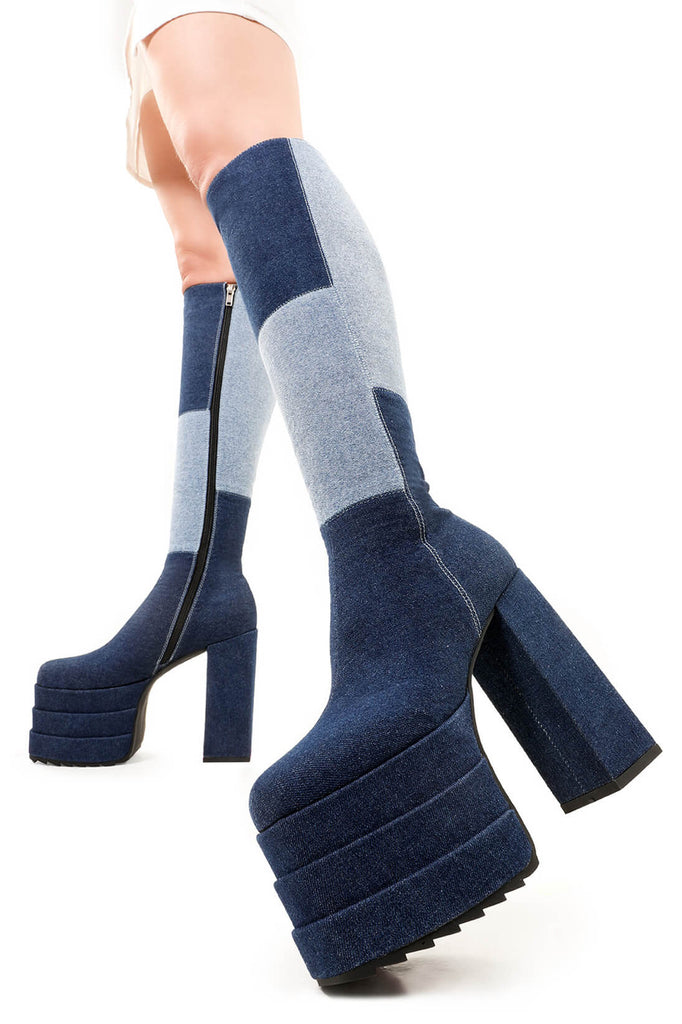 ZHAGHMIN Vintage Buttery-Soft Waterproof Wool Lining Boots Ladies Vintage  Solid Denim High Heel Fashion Stretch Over Knee Boots Womens Wide Calf Over  The Knee Boots High Heels Size 4 Over The Knee