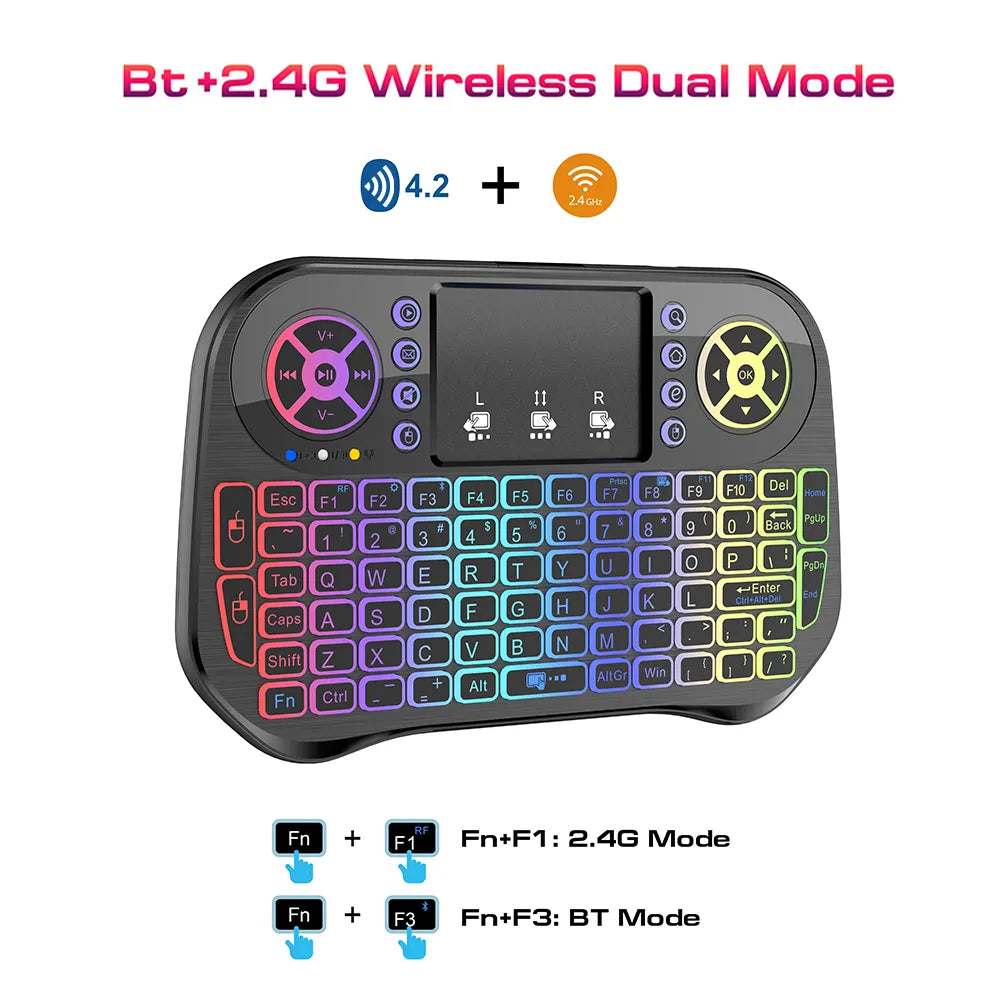 Backlit Mini Keyboard Remote Control 2.4G Wireless Keyboard Bluetooth Gamepad for Laptop TV BOX Touchpad