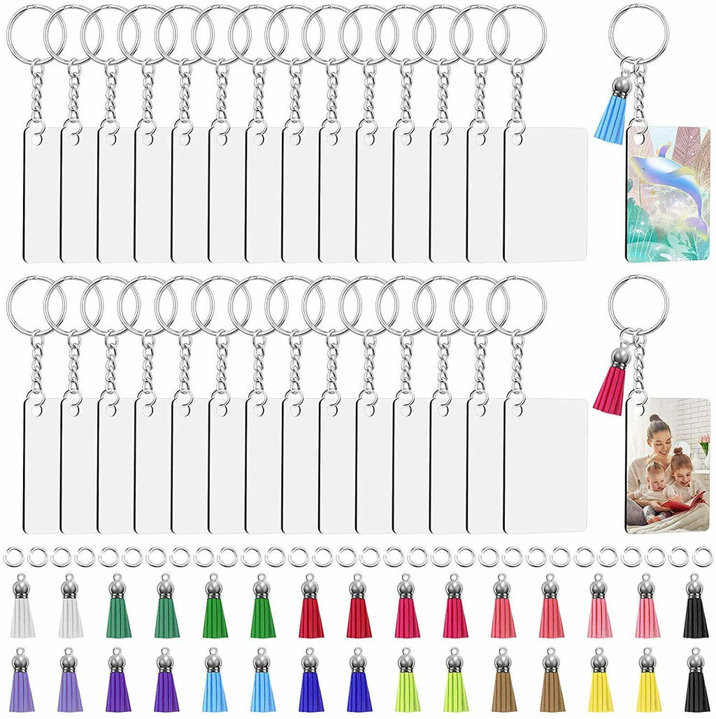 Xelparuc Clear Acrylic Keychain Blanks for Vinyl 120 Pcs Including 30pcs Acrylic Circle Discs,30pcs Keychain Tassels, 30pcs Key Chain Rings and 30pcs