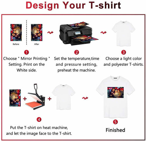 100 Sheets A4 Sublimation Heat Transfer Paper for Inkjet Printer Mug  T-shirt 