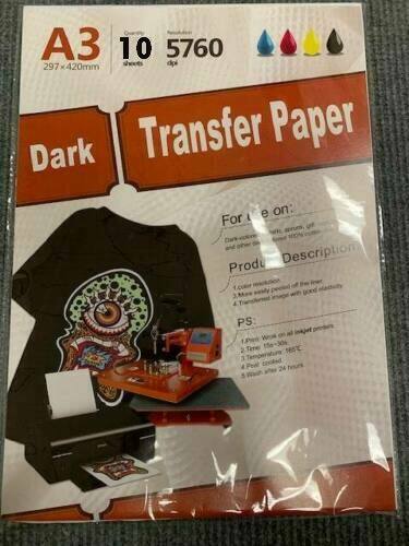 Inkjet heat transfer iron on paper Dark color fabric 12 X 17 A3