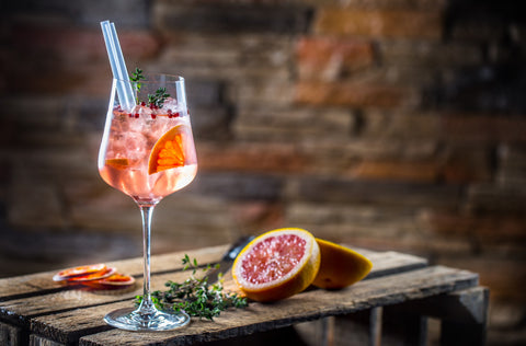 non-alcoholic gin mocktail with blood orange wedge