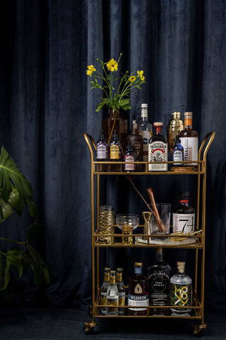 bar cart with non-alcoholic bitters