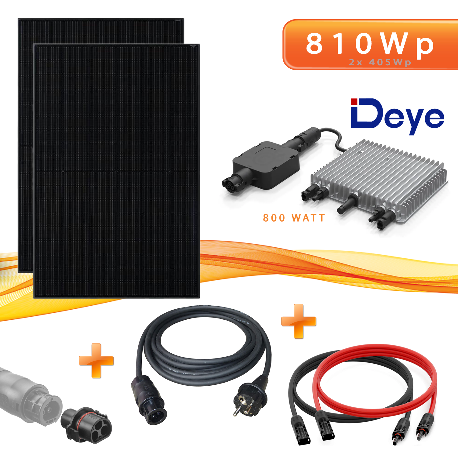 21067- Balkonkraftwerk Solarpanel 820Wp schwarz + 800w Micro-Wechselrichter  Deye® mit Relais+Kabel mit Schukostecker