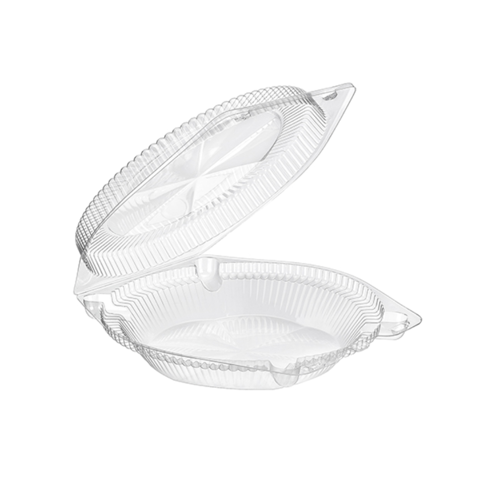 10" Hinged Pie Container w/ Low Dome Lid, Clear - Case of 200