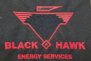 Black Hawk Energy Services' logo embroidered on their TigerTough seat covers.