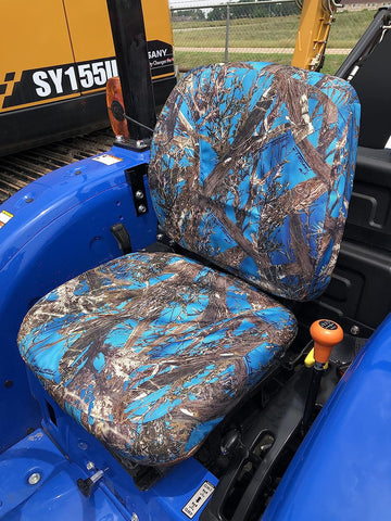 Durafit blue seat cover on a new holland machine