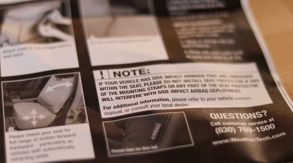 WeatherTech airbag warning on instructions
