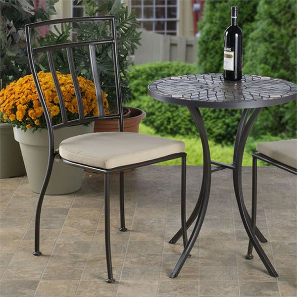 Alfresco Home Semplice Stackable Iron Bistro Chair w Cushion - Charcoal Finish- with background