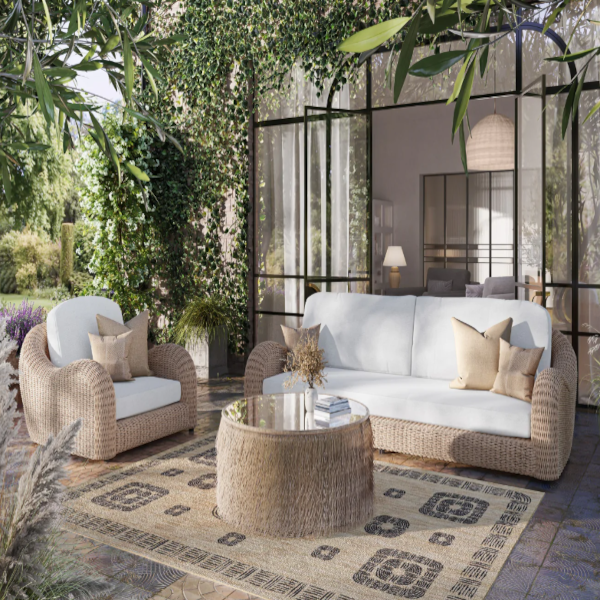 Katalina 3-Piece Outdoor and Backyard Poly Hyacinth Furniture Set with Aluminum Frame