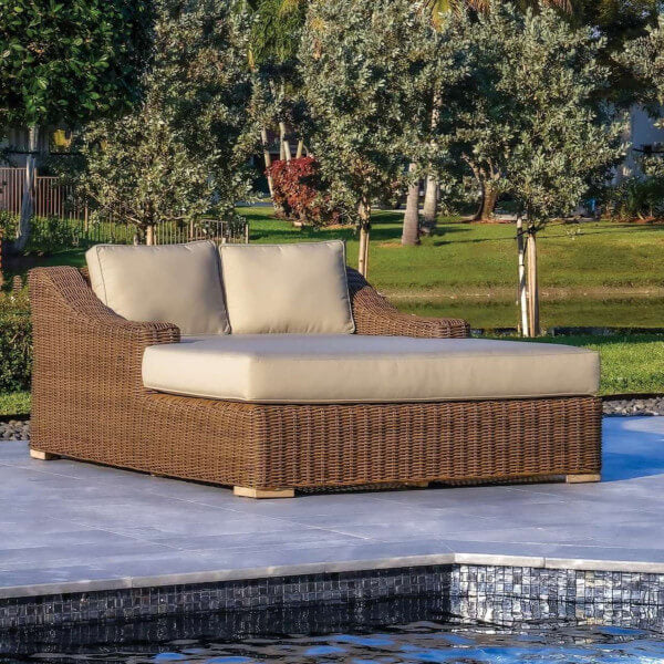Milo 79 X 59 Inch Outdoor Wicker Aluminum Frame Extra Large Double Sun Lounger in Brown_sideview