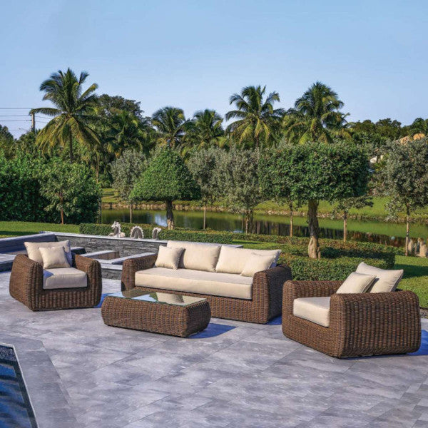 Milo LUX 4-Piece Outdoor and Backyard Extra Deep Seating Wicker Aluminum Frame Furniture Set with Wicker Coffee Table in Brown_1set