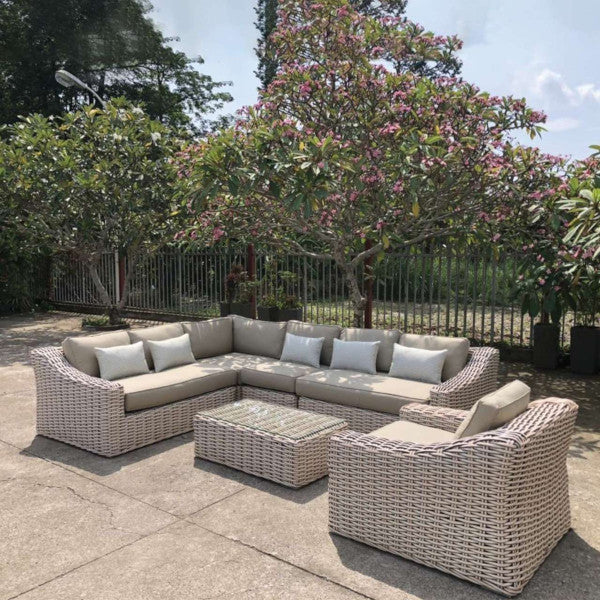 OUTSY Alejandra 6 Piece Outdoor Wicker Furniture Set with Coffee Table in White and Grey