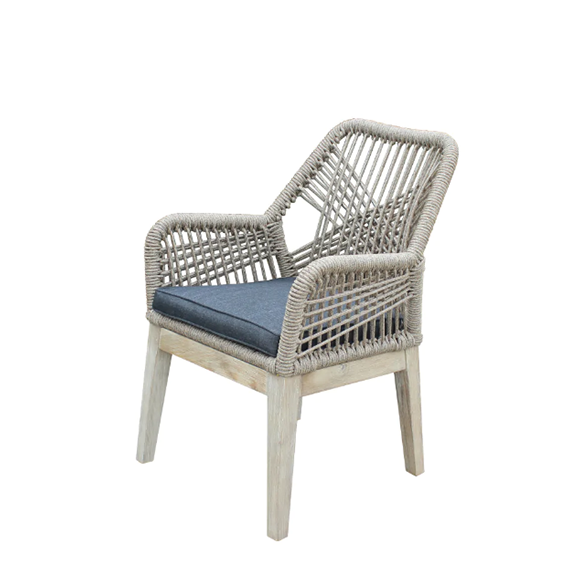 Outsy Santino Wood, Aluminum, and Rope Dining Chair with Cushion facing left