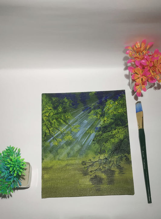 Mini canvas landscape painting acrylic small wall decor