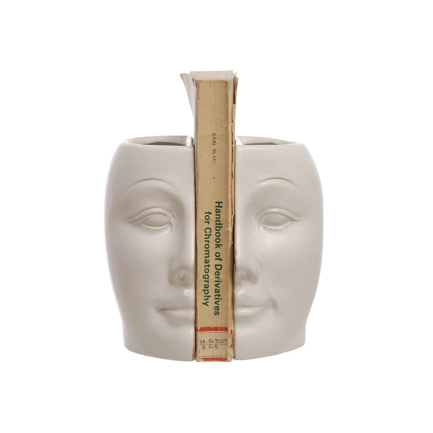 Bloomingville - Sculpted Stoneware Face Vase/Bookend Set