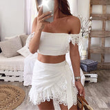Solid Color Lace Strapless Two-Piece Set
