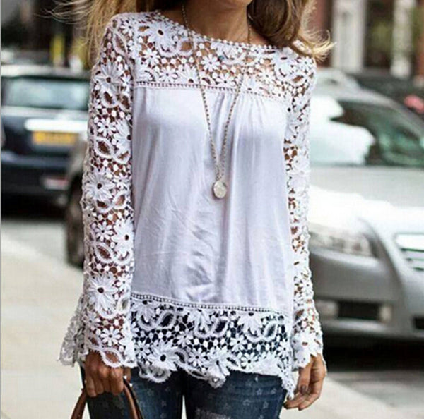 Fashion Long-Sleeved Lace Stitching Chiffon Shirt – wensoal