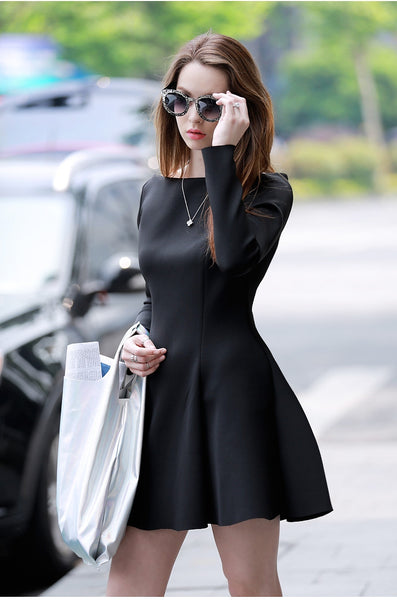 Slim long-sleeved black dress – wensoal