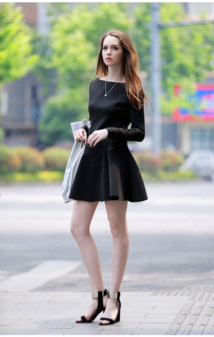 Slim long-sleeved black dress – wensoal