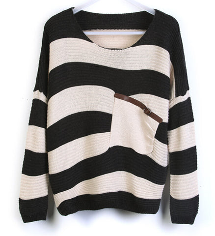 Loose Stitching Striped Sweater – wensoal