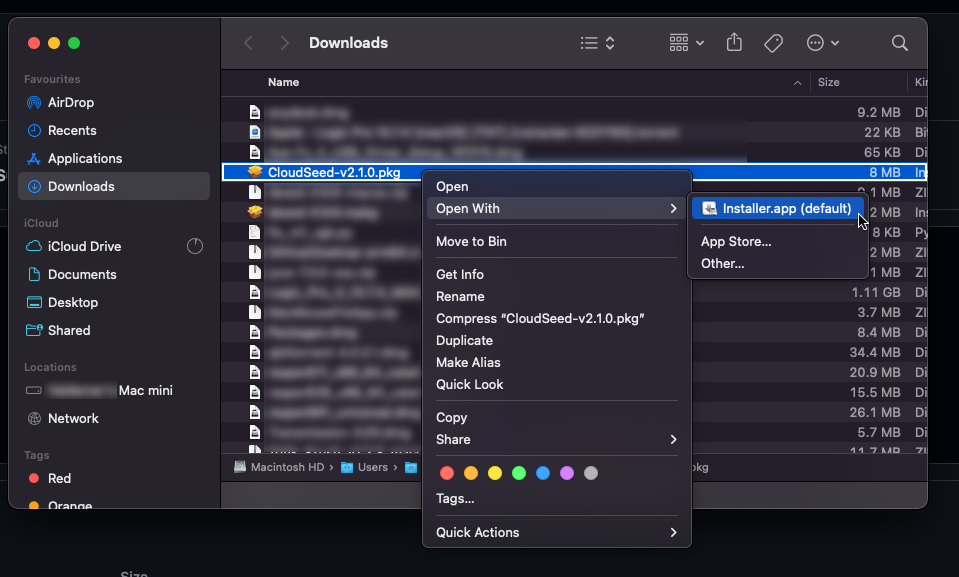 MacOS context menu to install software
