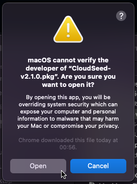 MacOS warning dialog about unverified software