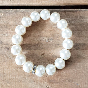12mm glass pearls white-ish color quality stretch bracelet