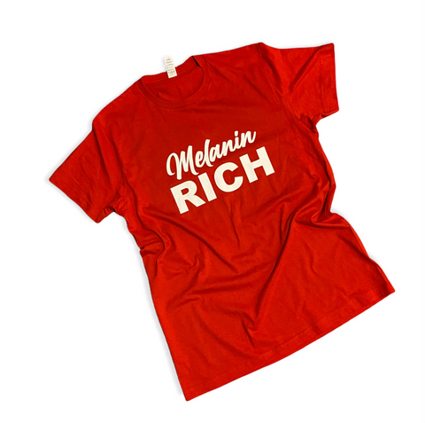 Red t-shirt with words melanin rich