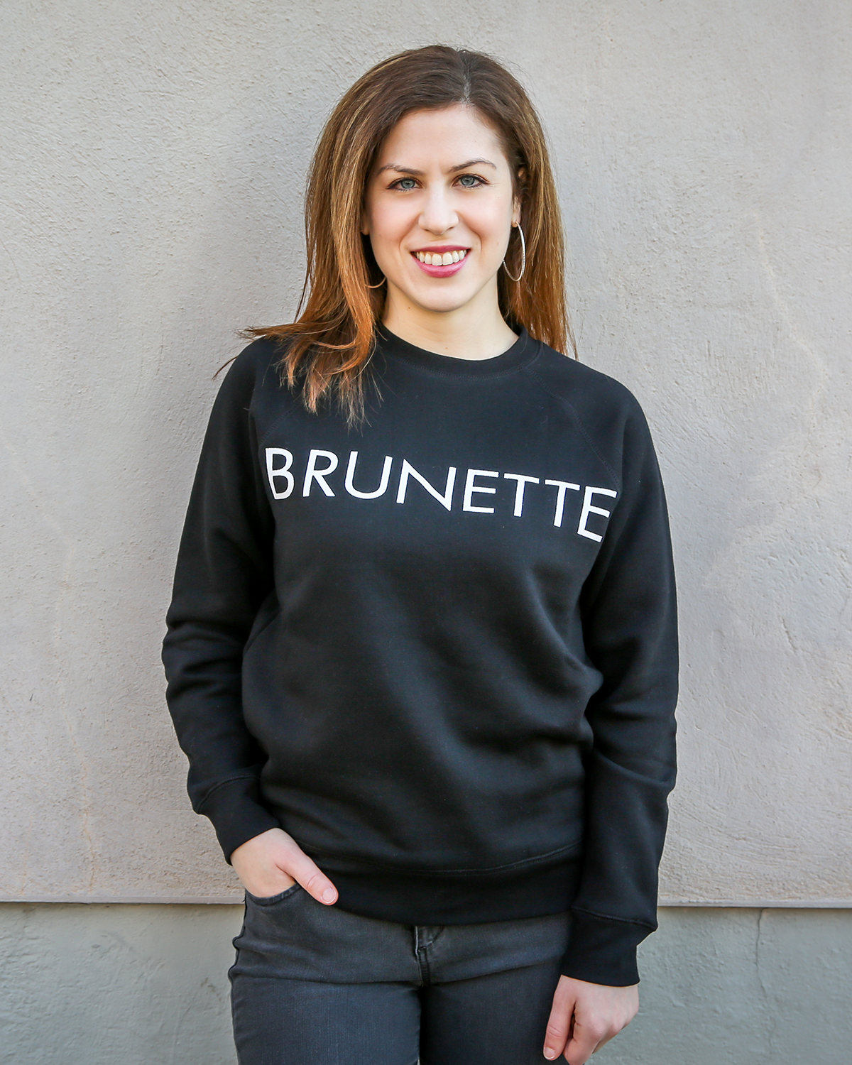 brunette sweatshirt