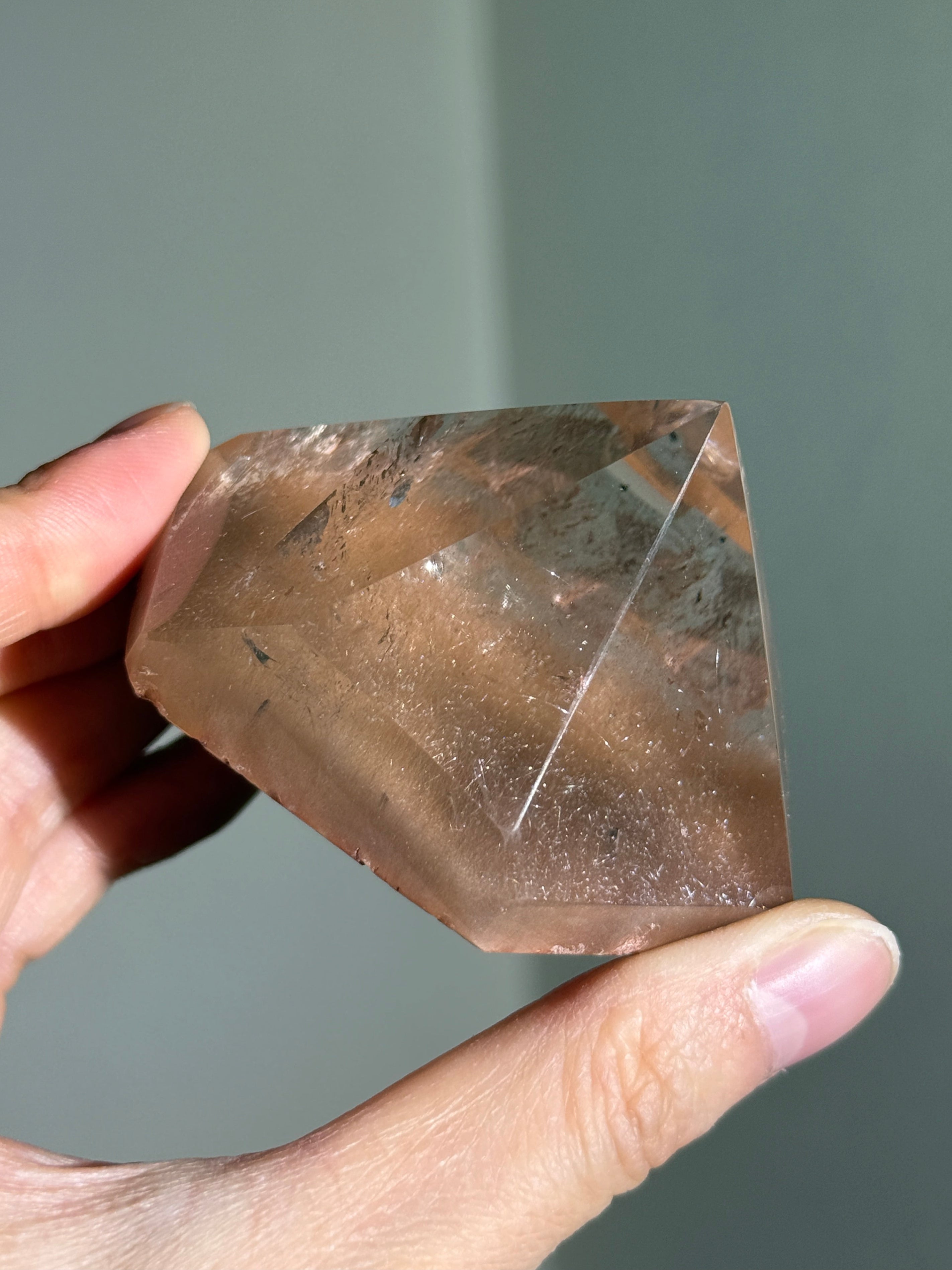 Large Rare Peachy Pink Actinolite Quartz Freeform With Silver Rutile, Brazil