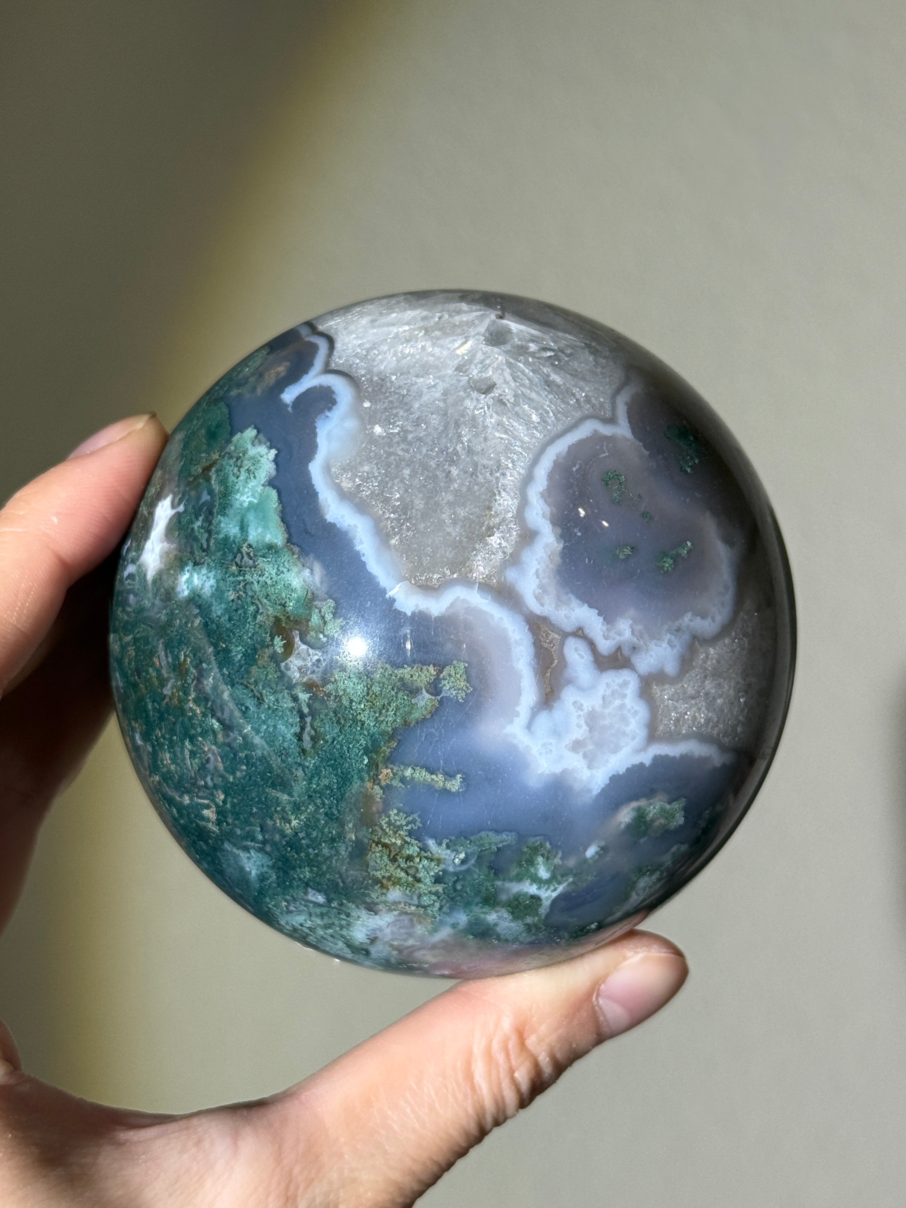 Statement Quartzy Moss Agate Sphere