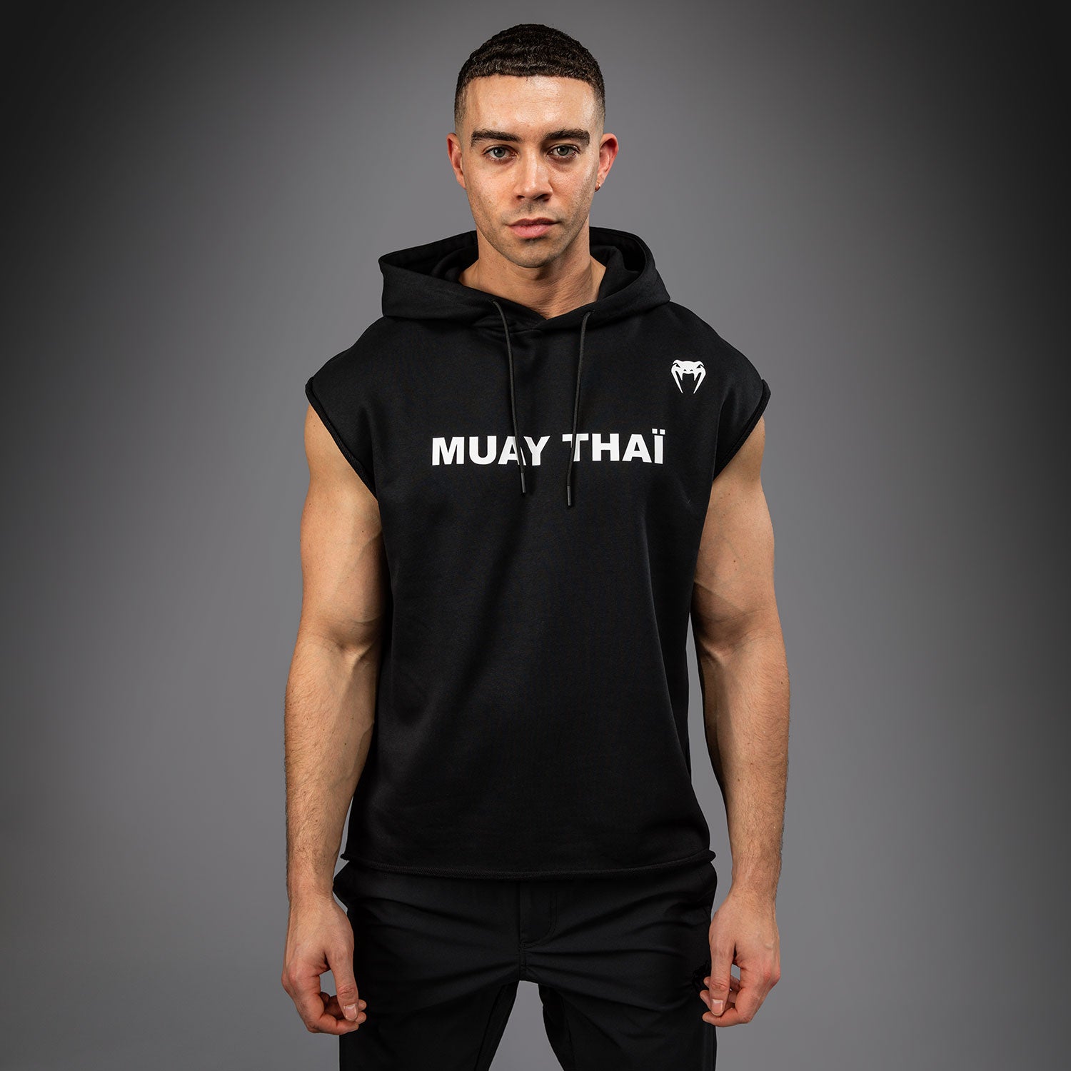  Muay Thai Sleeveless Hoodie - Black/White