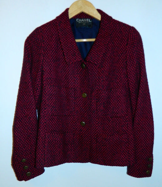 vintage 1980s CHANEL tweed suit plum blue wool boucle jacket skirt CC ...