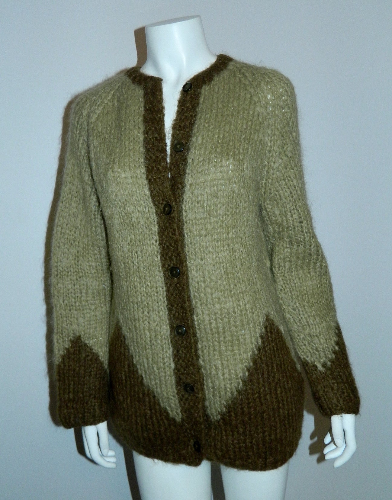hand knit Italian mohair cardigan sweater 1960s green OS cozy chic ...